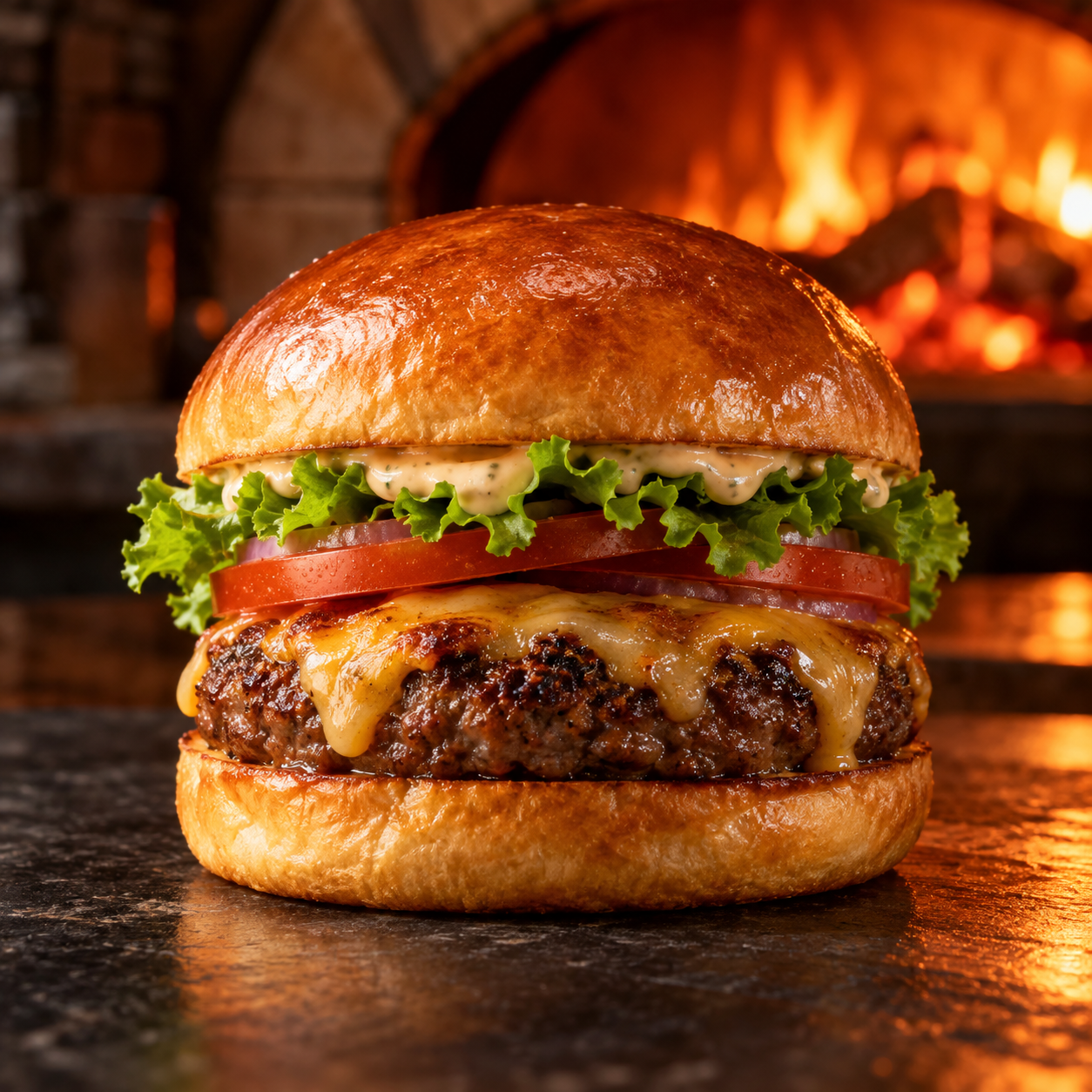 Burger artesanal servido em pão brioche dourado
